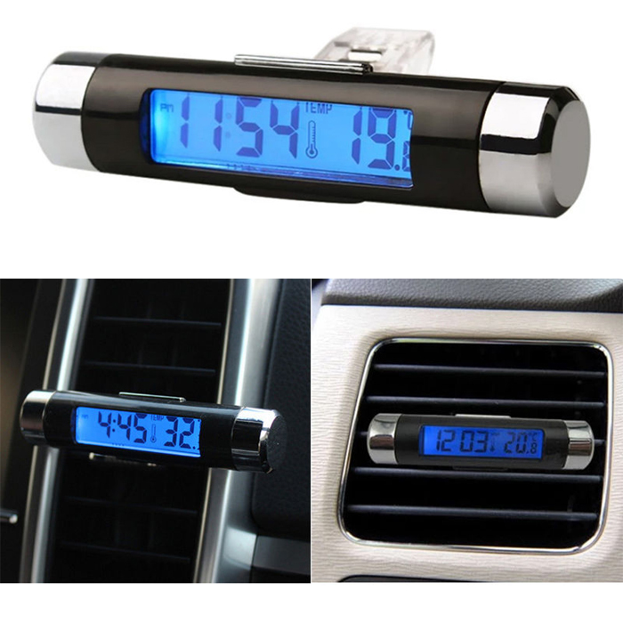 Q65C Digital Auto Thermometer Uhr Temperatur 2in1 LCD Display Klimaanlag  Lüftung